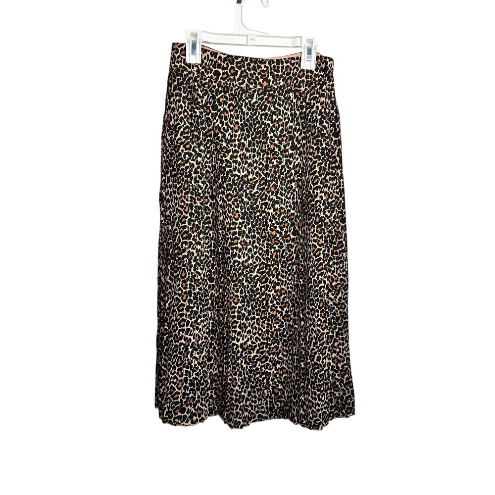 J.Crew Leopard Print Pleated Midi Skirt Tan Black Brown Animal Print Size 0